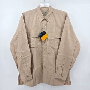 LL Bean Mens 3XDRY Cotton Field Shirt Large Tan Long Sleeve Button Up CGJ7